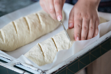 Making of fresh, homemade bread.
