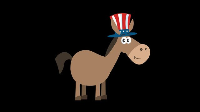 Democrat Donkey Cartoon Character With Uncle Sam Hat. 4K Animation Video Motion Graphics Without Background