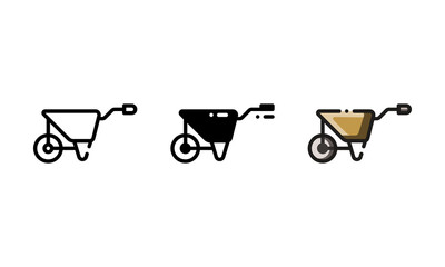 Wheelbarrow icon. With outline, glyph, and filled outline style