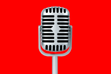 Retro microphone on red background