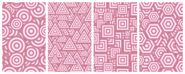 2D Illustration - Abstract Rose Cover Background Set with Geometric Retro Circle, Triangle, Square and Hexagon Shapes surface - e.g. for ebook cover design