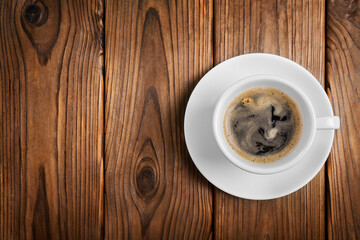 Hot black coffee in cup