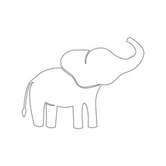 Abstract outline African elephant Silhouette. Line illustration isolated on white background..