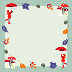 Autumn themed attributes with foliage on gray backgraund