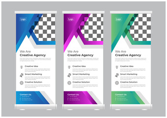 Rollup banner, brochure, flyer template design for company promotion, business presentation, stand template design, 3 color variation banner, Creative layout, advertisement, pull up