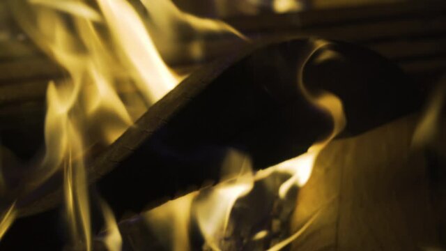 tilting shot of bonfire at night, 4k