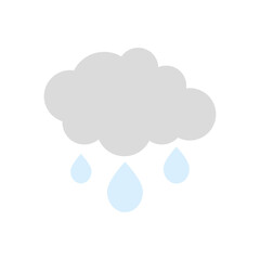 rainy cloud with water drops icon, flat style