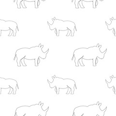 Seamless pattern with abstract outline African rhino animals.Trendy safari texture for fabric, wrapping, textile, wallpaper, apparel. Line silhouette illustration isolated on white background