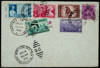 vintage retro gestempelt used briefmarken stamps alt old post letter mail brief USA luftpost air mail bunt 1948