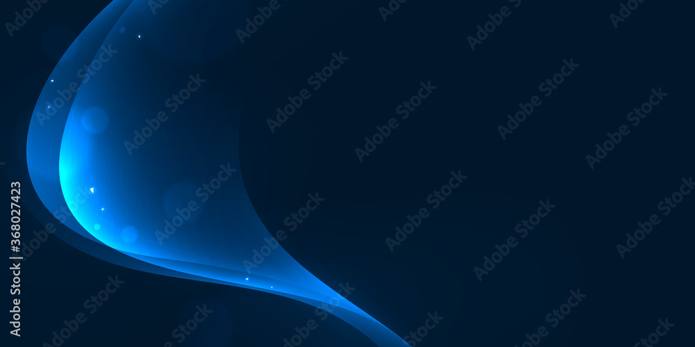 Wall mural glow curve line and bokeh circle glitter on dark blue abstract background.