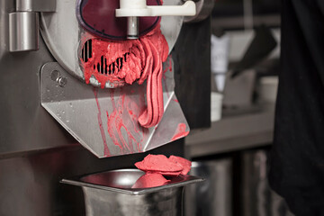 Close up of from the cherry ice cream maker machine