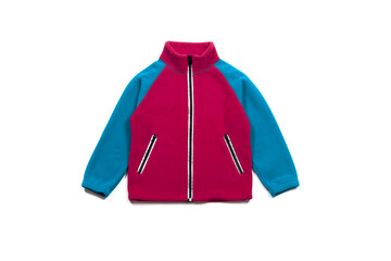 Blue pink fleece jacket isolated on white