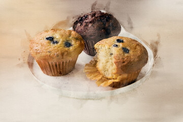 paint watercolors under the theme of muffins.