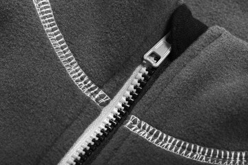 Zipper of a fleece jacket, close-up