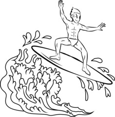 man was surfboard on the wave in the ocean outline