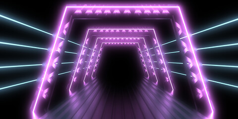 Fototapeta premium 3D abstract background with neon lights. neon tunnel .3d illustration