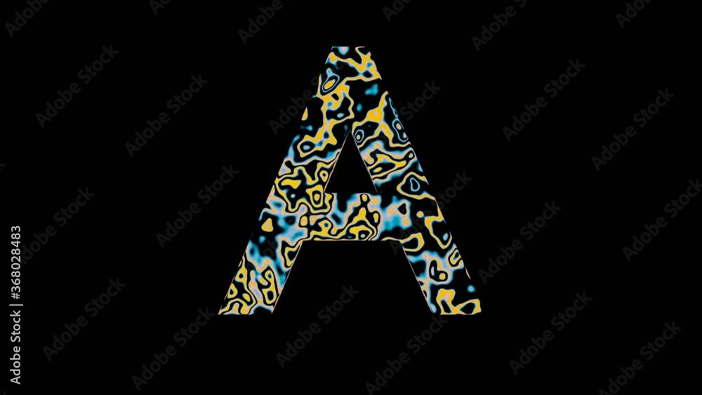 Poster hd video animation of beautiful texture or pattern formation on the letter a, isolated on black back