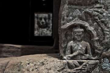 Carving at the top of steps in Bayon Temple Cambodia