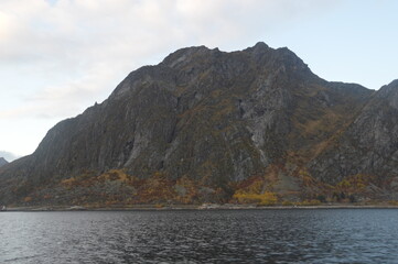 Autumn colors on the mountains and in the fjords of Lofoten Norway