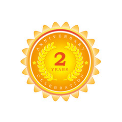 2 Years anniversary Golden badge logo. Vector illustration for your emblem design 