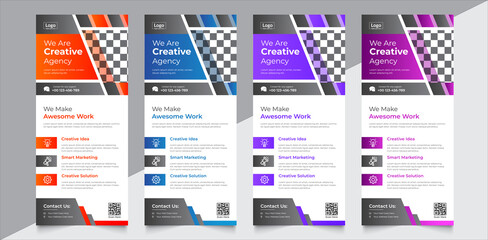Roll up banner design, x-banner, flag-banner, Corporate banner, Stand banner, Poster, Brochure, 4 color variation, flat template, creative concept, abstract background, pull up, Layout Background
