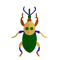 Bugs with textures in the form of cells blue green yellow red color with ornaments in the style of hi tech