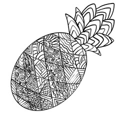 fruit pineapple with patterns and ornaments in black and white for coloring antistress for decorating sites for books magazines postcards fabrics