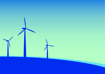Wind turbines field landscape with the blue skies background.