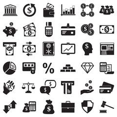 Banking Icons. Black Flat Design. Vector Illustration.