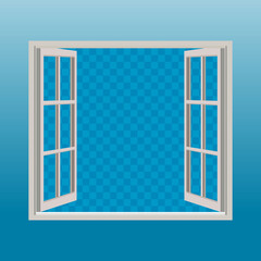 Open Window with Blank Transparent Background Illustration Design, White Wooden Open Window Template Vector for Image