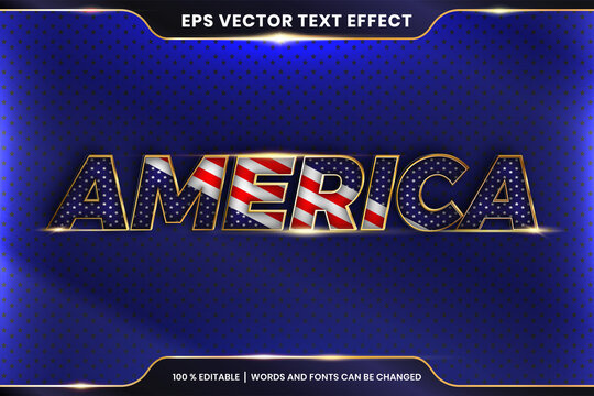 Text effect in 3d America words, text effect theme editable metal gold color concept