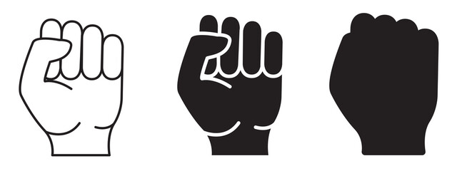 Protest fist raised. Icon of protesting hand. Concept of freedom, equality, 
power. Vector illustration isolated on the white background.