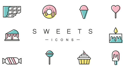 Different sweets icons set. Linear icons for web design. Vector illustration
