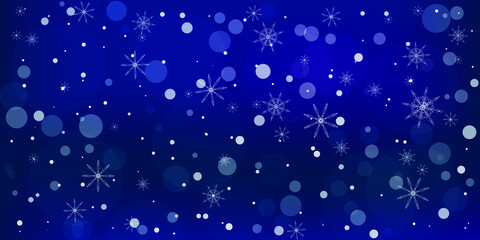 Snowflakes. Snow, snowfall. Falling scattered white snowflakes on a gradient background. Vector	