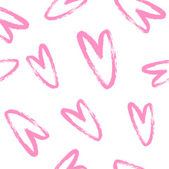 Pink hearts cute trendy seamless pattern with texture. Applicable for paper or textile print, web and other backgrounds.