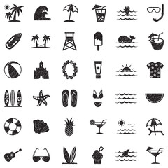 Beach Icons. Black Scribble Design. Vector Illustration.