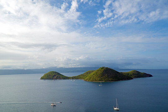 Caribbean, French West Indies, archipelago of Guadeloupe, islands of the saint , panoramic view of the small Cabrit island of Cabrits
