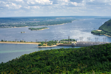 View from the mountain to the Volga, Tolyatti and Zhiguli mountains. A Grand panorama from a height