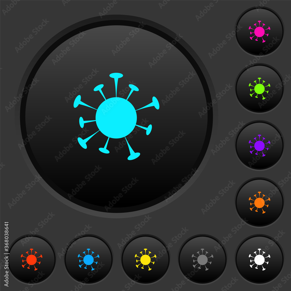 Poster corona virus dark push buttons with color icons