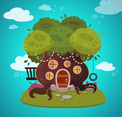 Fototapeta premium Tree house. Vector illustration.