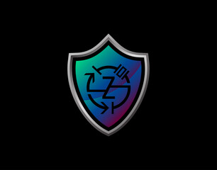 Fototapeta premium Shield Z Letter Logo With Electrical Code and Modern Shield Design. Security Z Icon Protection Design Template.