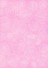 ナチュラルなピンク色の紙に描かれた北欧風の葉っぱのパターン