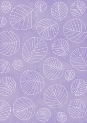 ナチュラルな紫色の紙に描かれた北欧風の葉っぱのパターン