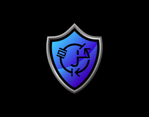 Electro Shield J Letter Logo With Electrical Code and Modern Shield Design. Security J Icon Protection Design Template.