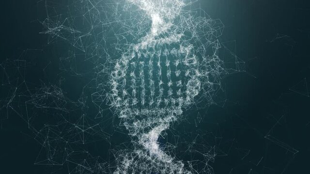 Digital DNA genome double helix animation, isolated on black background. Concept of future bio technology, medicine, gene therapy, development, engineering, AI synergy