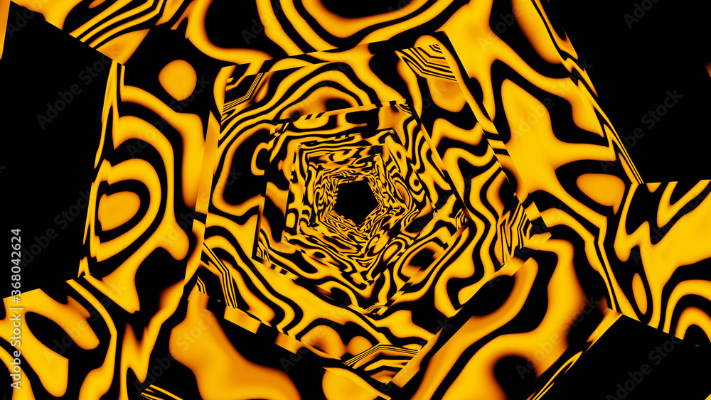 Poster illustration graphic of abstract energy tunnel in space. energy yellow color animal pattern or textu