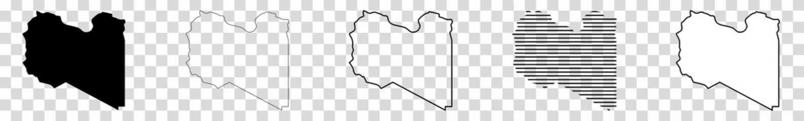 Libya Map Black | Libyan Border | State Country | Transparent Isolated | Variations