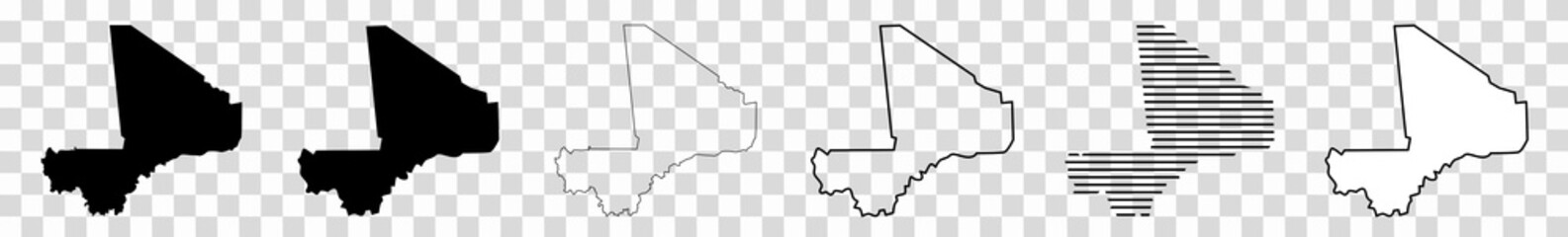 Mali Map Black | Malian Border | State Country | Transparent Isolated | Variations