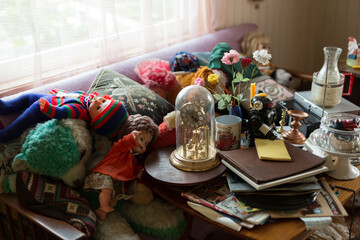 Assortment of objects inside an abandoned house