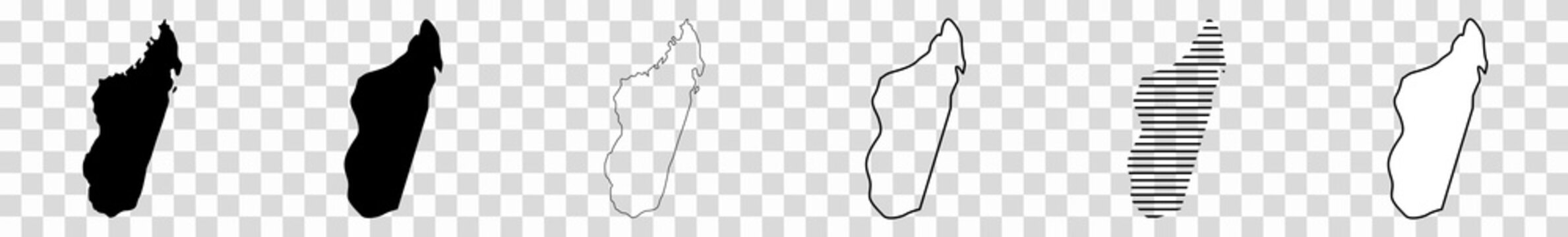 Madagascar Map Black | Malagasy Border | State Country | Transparent Isolated | Variations